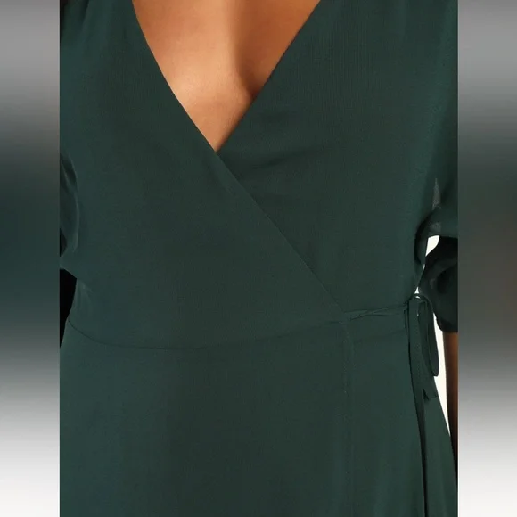 Romantic Energy Emerald Green Flutter Sleeve Maxi Wrap Dress - Picture 4 of 11